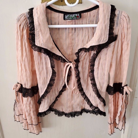 RARE Vintage Lip Service Pink Frilly Black Lace Jacket Goth Lolita Doll Medium - Picture 2 of 7